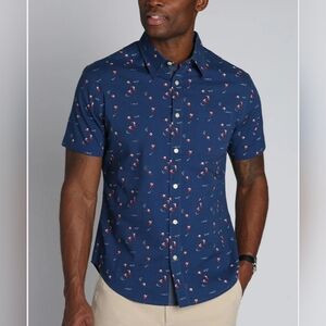 Jachs Blue with Red Surfer Print Short Sleeve Shirt M